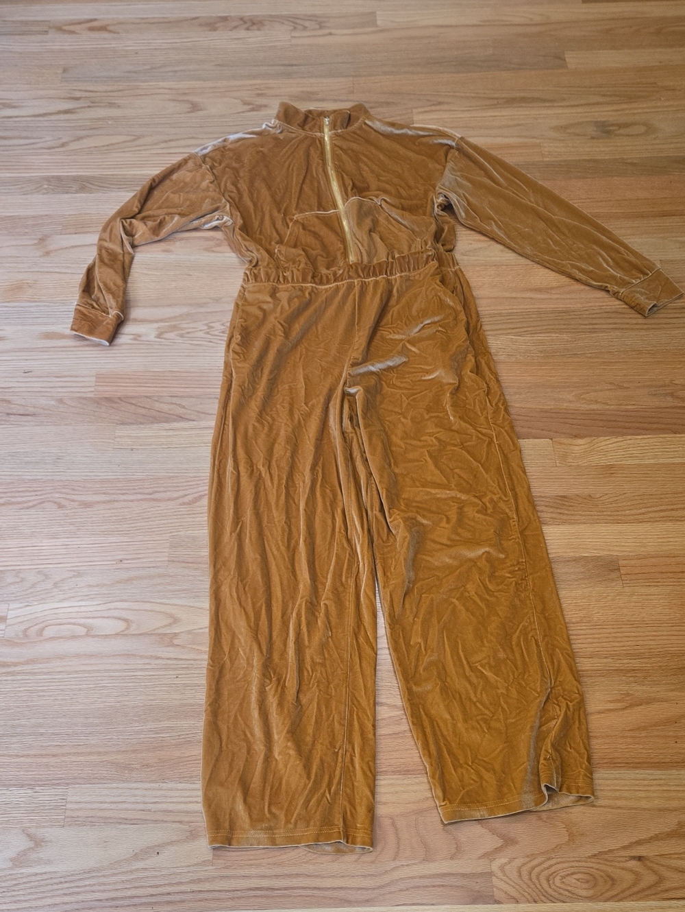 Velvet Long-Sleeve Wide-Leg Jumpsuit in Gold Fabletics Suze XL Zipper Velour